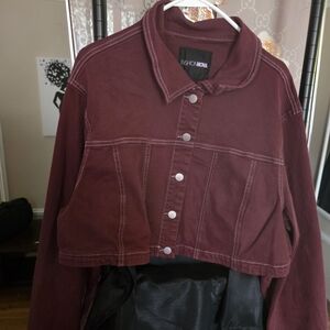 Fashion Nova Women's Deep Burgundy Jean Jacket